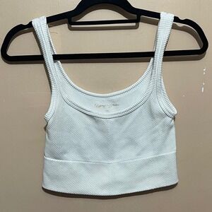 Gypsy + Jade Ribbed‎ Tank Top Cropped Sleeveless Casual White S/M Chic